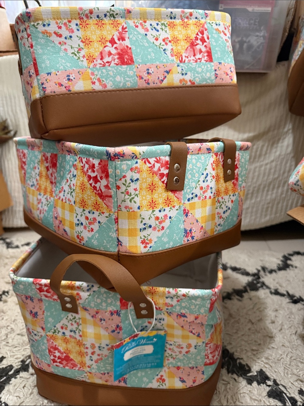 Pioneer Woman Patchwork Medley Floral Storage Baskets